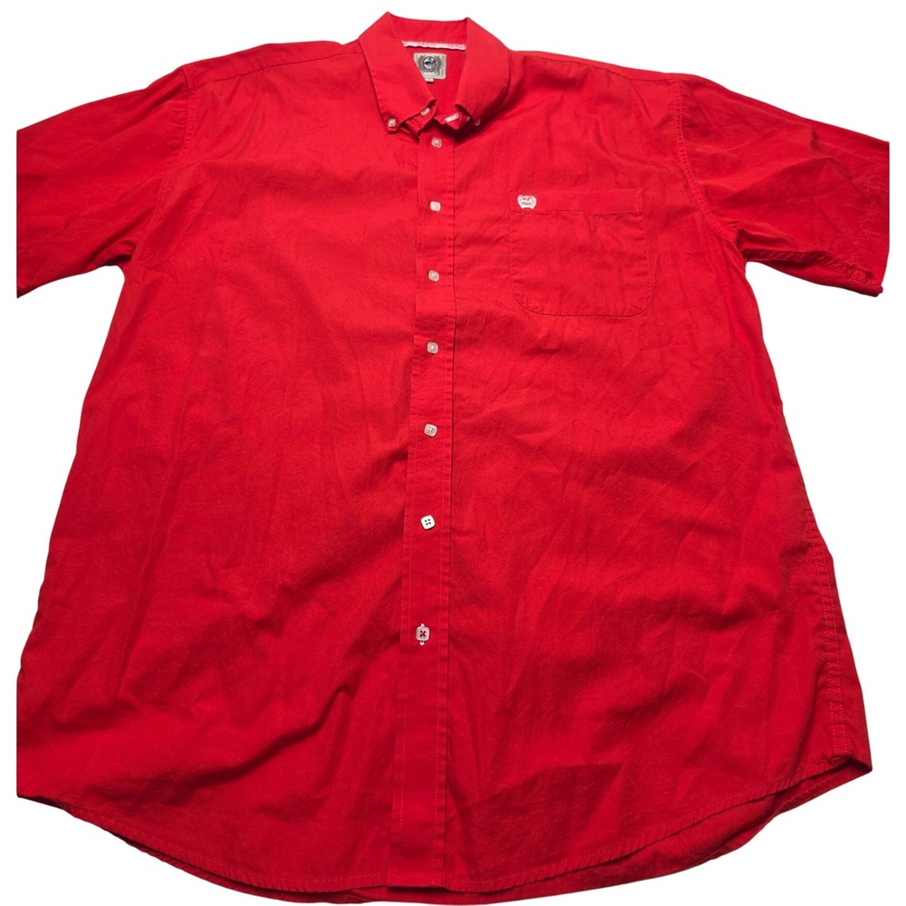 Cinch Mens Red Short Sleeve Button Down Western Shirt Large Cotton